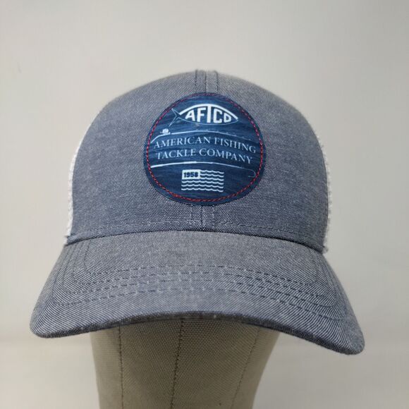 American Fishing Tackle Company Men's Snapback Mesh Back Hat Blue White Logo - Picture 2 of 11